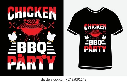 Chicken BbQ Parti Camiseta Diseño de Vector, Personalizado BBQ T-shirt Stand Back Dad Es Parrilla, Vector T-shirt Diseño, Personalizado BBQ T-shirt Diseño, Retro Antiguas - BBQ T-shirts Diseño