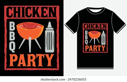 Chicken BBQ Party T-shirt, Kitchen T-shirt, BBQ design, Funny Barbecue Lover, Barbeque party, Retro Vintage BBQ Smoking T-shirt Design, BBQ T-shirt Design Template, Print 