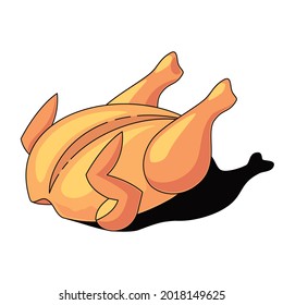Chicken bbq. Vector 3d sketch line isometric, color icon illustration, flat style. Creative design idea and elements for infographics and website.
