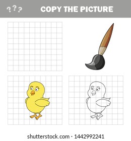 Chicken to be colored, the coloring book for preschool kids with easy educational level. Copy the picture, the simple educational game for children