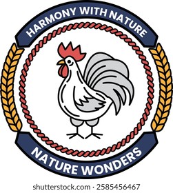 A chicken with a beak and a circle around it in the style of sign illustrations