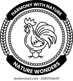 A chicken with a beak and a circle around it in the style of sign illustrations