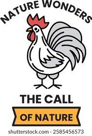 A chicken with a beak and a comb in the style of sign illustrations