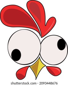 chicken with big eye balls and red shapes