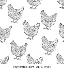 Chicken, birds animals vector  seamless pattern isolated on white background. Concept for print, menu, cards