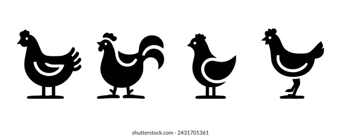 Hühnervögel setzen Silhouetten. ClipArt auf weißem Hintergrund