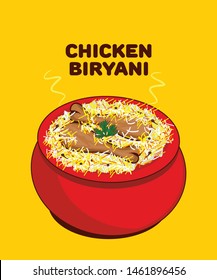 El pollo Biryani es la auténtica ilustración vectorial de la cocina india