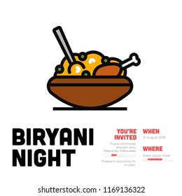 Chicken Biryani Night Invitation with Date and Venue Details Vector Illustration