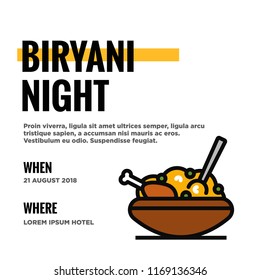 Chicken Biryani Night Invitation with Date and Venue Details Vector Illustration