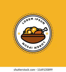 Chicken Biryani Pot Badge or Sticker Flat Style Design Vector Illustration