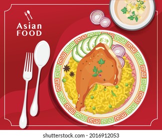 Chicken Biryani , Traditional indian cuisine chicken biryani , vector illustration