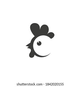 Chicken black icon. Animal head. Farm sign isolated on the white background