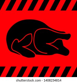 Chicken black on a red background, vector illustration for design.