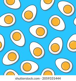 El Patrón De Huevos De Pollo En Un Fondo Azul Es Impresionante. Icono De Huevos Ilustración Del Vector Tema