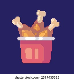chicken bouquet pixel art, vector illustration on isolated background.