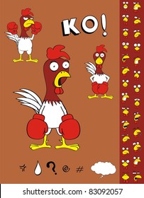 chicken boxing cartoon set in vector format