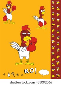 chicken boxing cartoon set in vector format