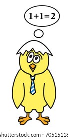 Chicken boy counting math. Cute cartoon illustration.