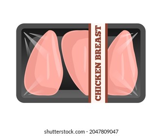 chicken breast in foam tray container  package on white background vector illustration