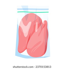 Chicken breast in plastic bag vector illustration. Cartoon isolated transparent package with raw cold or frozen skinless poultry meat fillet, closed clear pouch of food product portion with zip lock