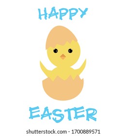 Pollo en un huevo roto.Estilo de caricatura.Pascua feliz.Apropiado para postales.Dibujo infantil.Ilustración vectorial
