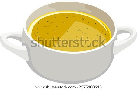 Chicken Broth Soup in Pot Illustration Isolated on White Background	