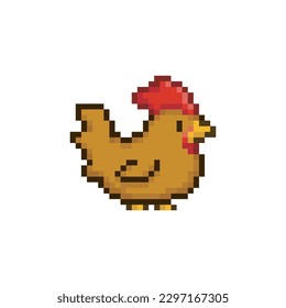 Chicken brown color , pixel art animal