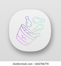 Chicken bucket app icon. BBQ chicken drumsticks, legs. Unhealthy fast food. Cafe, restaurant, steakhouse menu. UI/UX user interface. Web or mobile applications. Vector isolated illustrations