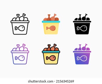Chicken Bucket icon set with line, outline, flat, filled, glyph, color, gradient. Editable stroke and pixel perfect. Can be used for digital product, presentation, print design and more.