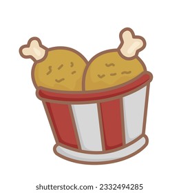 Chicken in Bucket Junk Food Cartoon Illustration Vector Clipart Sticker