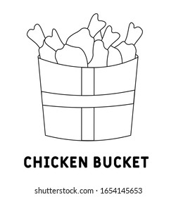 Chicken bucket linear icon. BBQ chicken drumsticks, legs. Unhealthy fast food. Restaurant, steakhouse menu. 