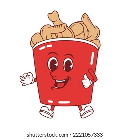 Chicken Bucket Mascot Cartoon. Chicken Bucket Illustration Logo. Food Mascot Character