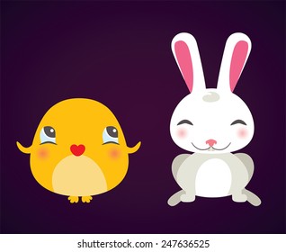 Chicken and bunny.Happy Easter.
