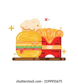 chicken burger, fried chicken and soda fast food illustration and icon food and drinks icon isolated