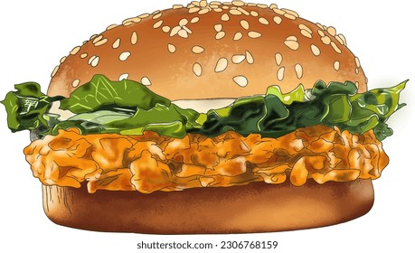 Chicken Burger Illustration fit for elemen design