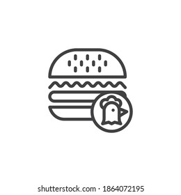 Icono de la línea de la hamburguesa de pollo. signo de estilo lineal para concepto móvil y diseño web. Cheeseburger con icono vector de contorno de pollo. Símbolo, ilustración del logotipo. Gráficos vectoriales