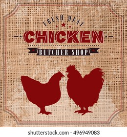 Chicken butcher shop vintage emblem, meat products template retro style