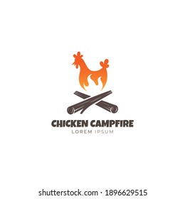 Plantilla de diseño del logotipo del icono de Chicken Campfire