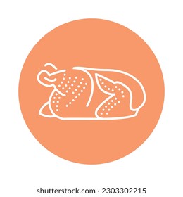 Chicken carcass color line icon. Cutting meat. Pictogram for web page, mobile app, promo.