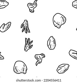 Chicken Carcass, Meat And Organs vector seamless pattern thin line illustration