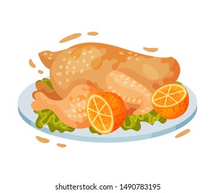 Chicken carcass on a plate. Vector illustration on a white background.