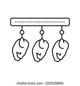 chicken carcass suspended on equipment line icon vector. chicken carcass suspended on equipment sign. isolated contour symbol black illustration