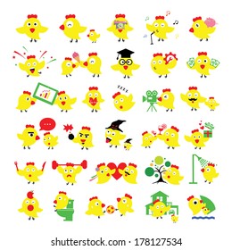 chicken cartoon in activities set