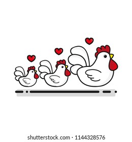 Chicken cartoon character. Cute Chicken mom and baby on white background. Flat design Vector illustration for Mother's Day .
