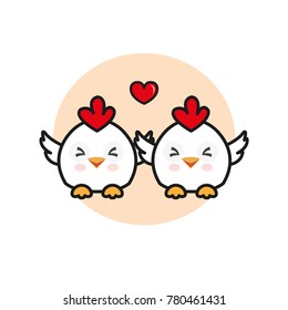 Chicken cartoon character. Flat design Vector illustration for Valentine's Day invitation card.