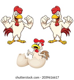 Chicken cartoon character. Chicken with our baby vector illustration. 