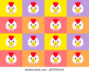 Chicken cartoon character pattern on multicolored background