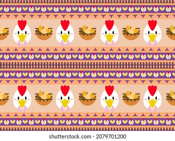 Chicken cartoon character pattern on multicolored background