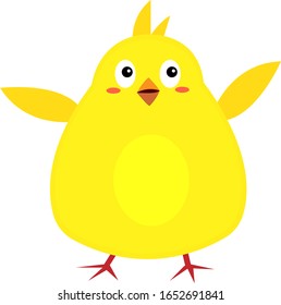 Chicken cartoon character poultry cute animal with shiny eyes bright red paws and orange wings object on a white background. concept of nature and environment.