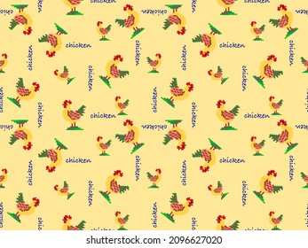 chicken cartoon character seamless pattern on yellow background.Pixel style